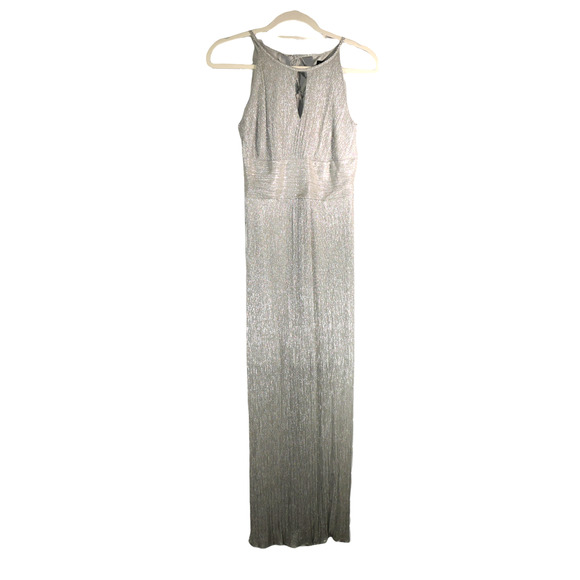 En Focus Studio Dress Women Size 6 Silver Metallic Knit Halter Shimmer Formal - Picture 1 of 6